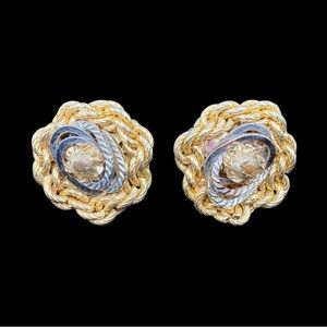 Vintage Hattie Carnegie Gold and Silver Braided Knot Earrings - 1”